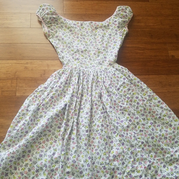 VTG Handmade Floral Poof Sleeve Dress XS S 4 - Picture 8 of 11